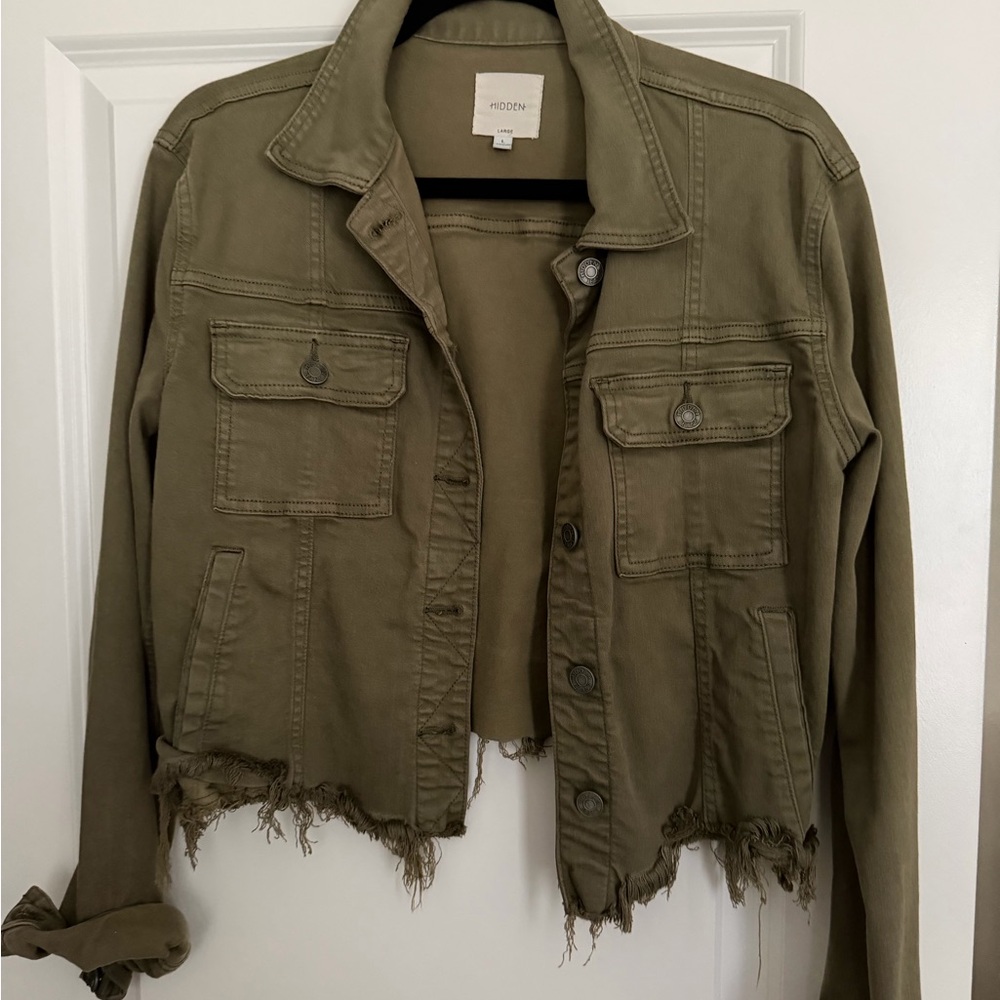 Hidden Olive Green Distressed Women's Jacket